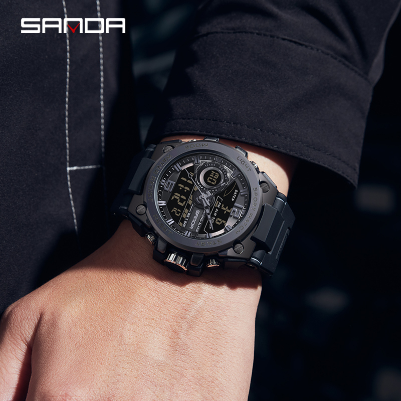 SANDA 9010 Jam Tangan Pria Digital Analog Tali Rubber Chronograph Anti Air WATCHKITE WKOS