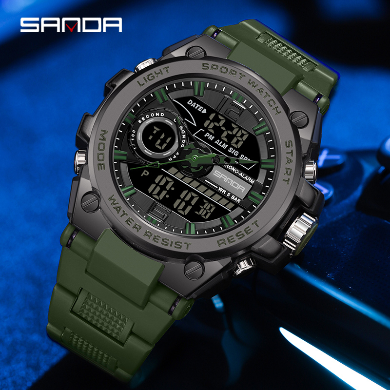 SANDA 9010 Jam Tangan Pria Digital Analog Tali Rubber Chronograph Anti Air WATCHKITE WKOS