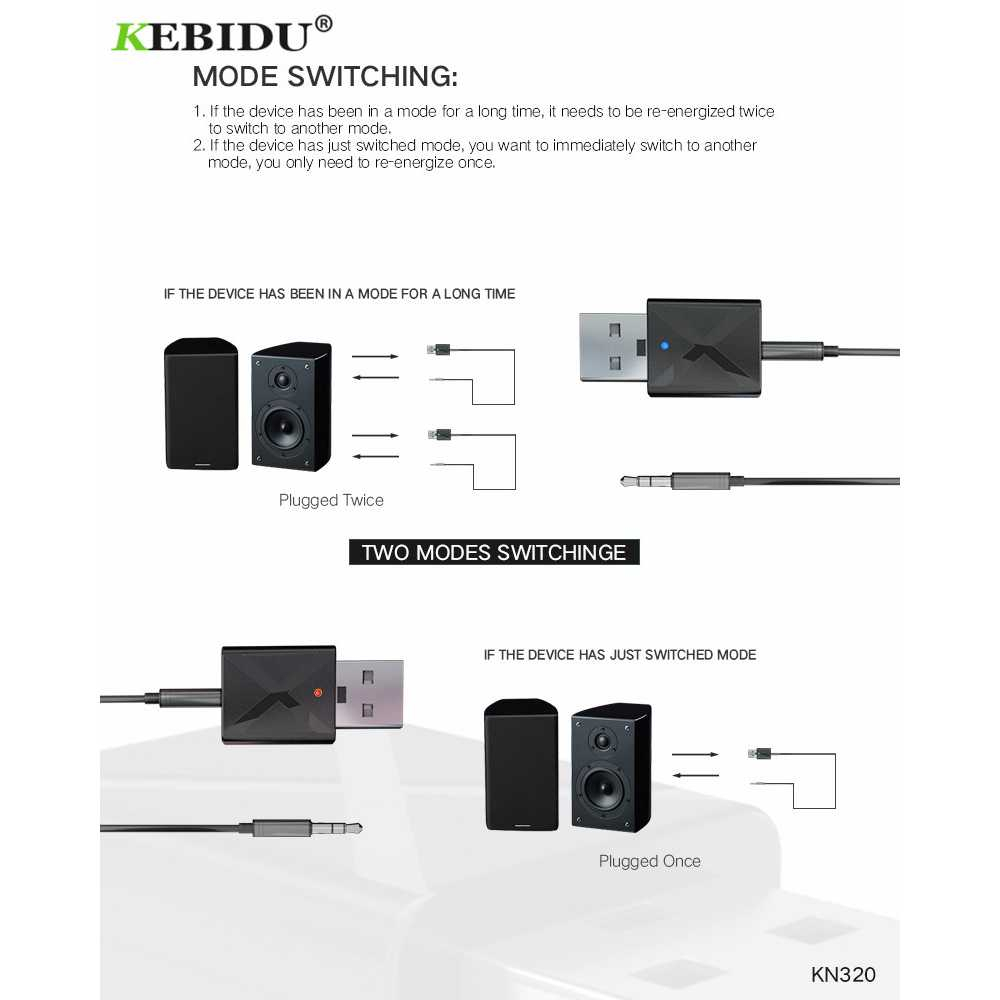 USB Audio Bluetooth Transmitter &amp; Receiver MP3, MP4, TV dan Source Audio 10m – KEBIDU