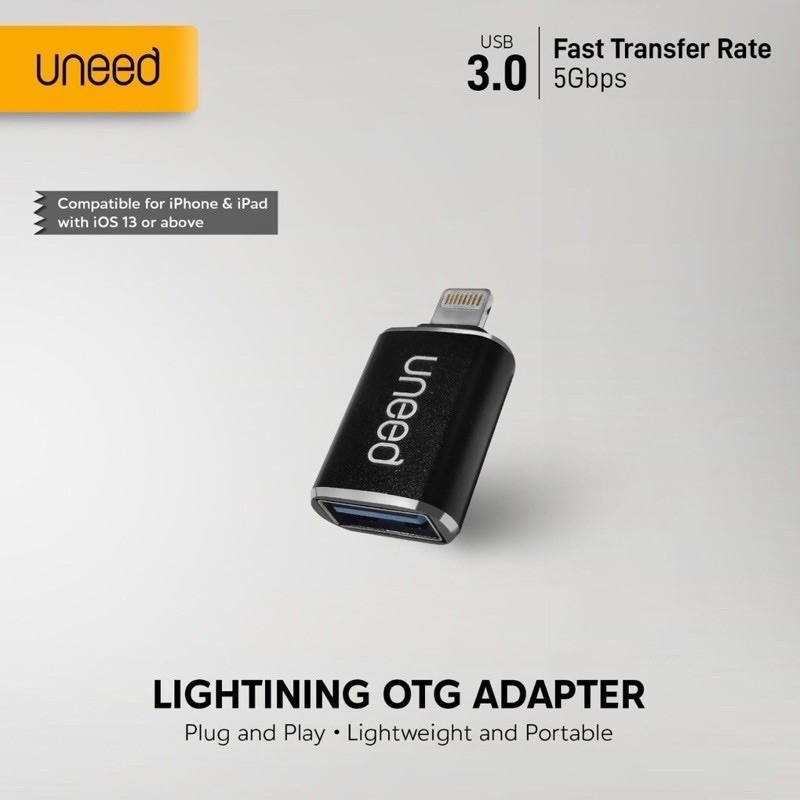 UNEED Lightning OTG USB Converter iPhone 7 8 X 11 12 iPad Plug &amp; Play