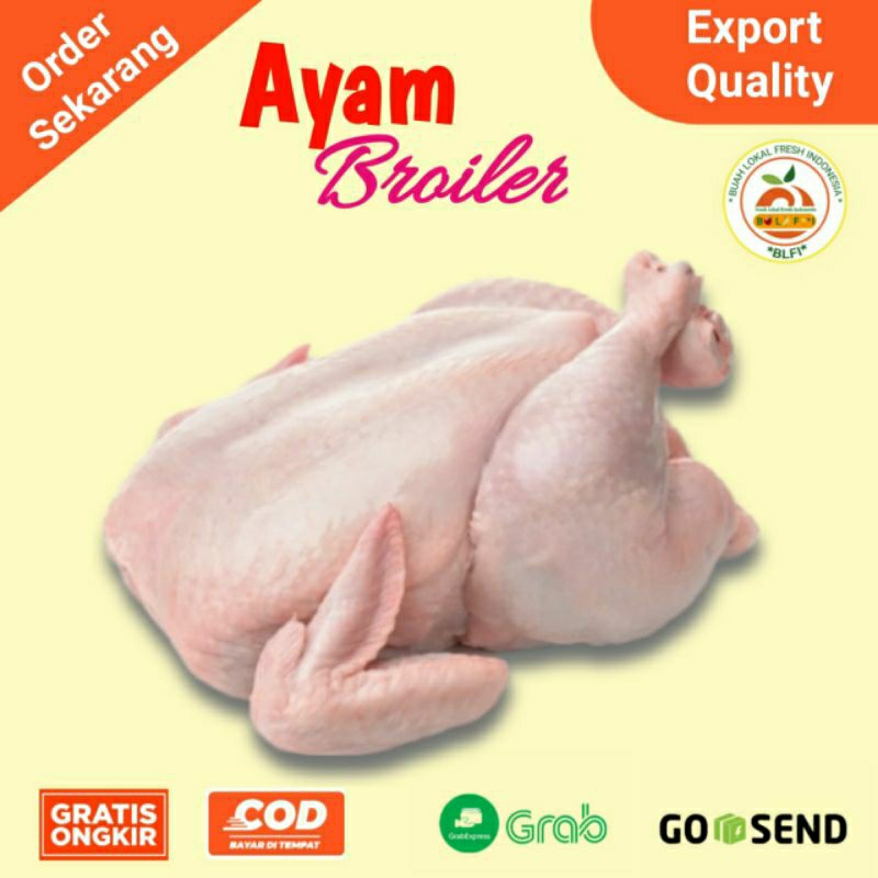 

AYAM BROILER KARKAS AYAM UTUH TANPA KEPALA LEHER SIZE 0,8-1kg