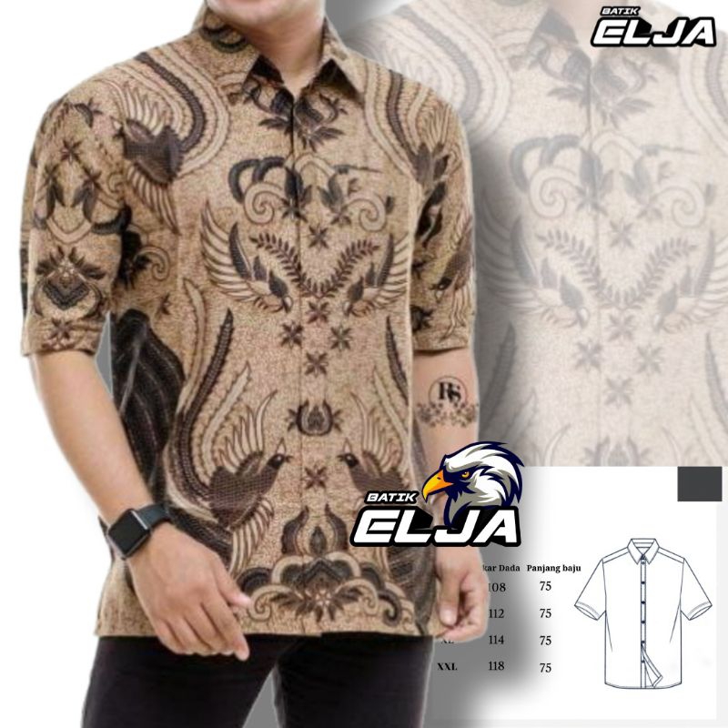 Batik Pria Lengan Pendek Warna Coklat Susu Modern Bahan Katun Halus Premium