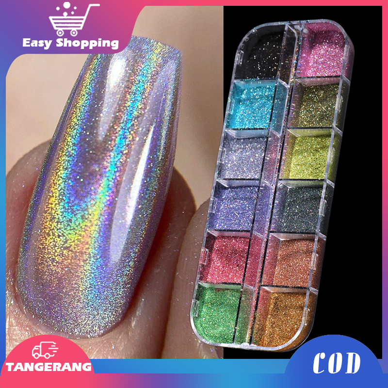 12 Warna Bubuk Glitter Kuku Glitter Hiasan Kuku Nail String Gold Hiasan Nailart Glitter Kuku Nail Art