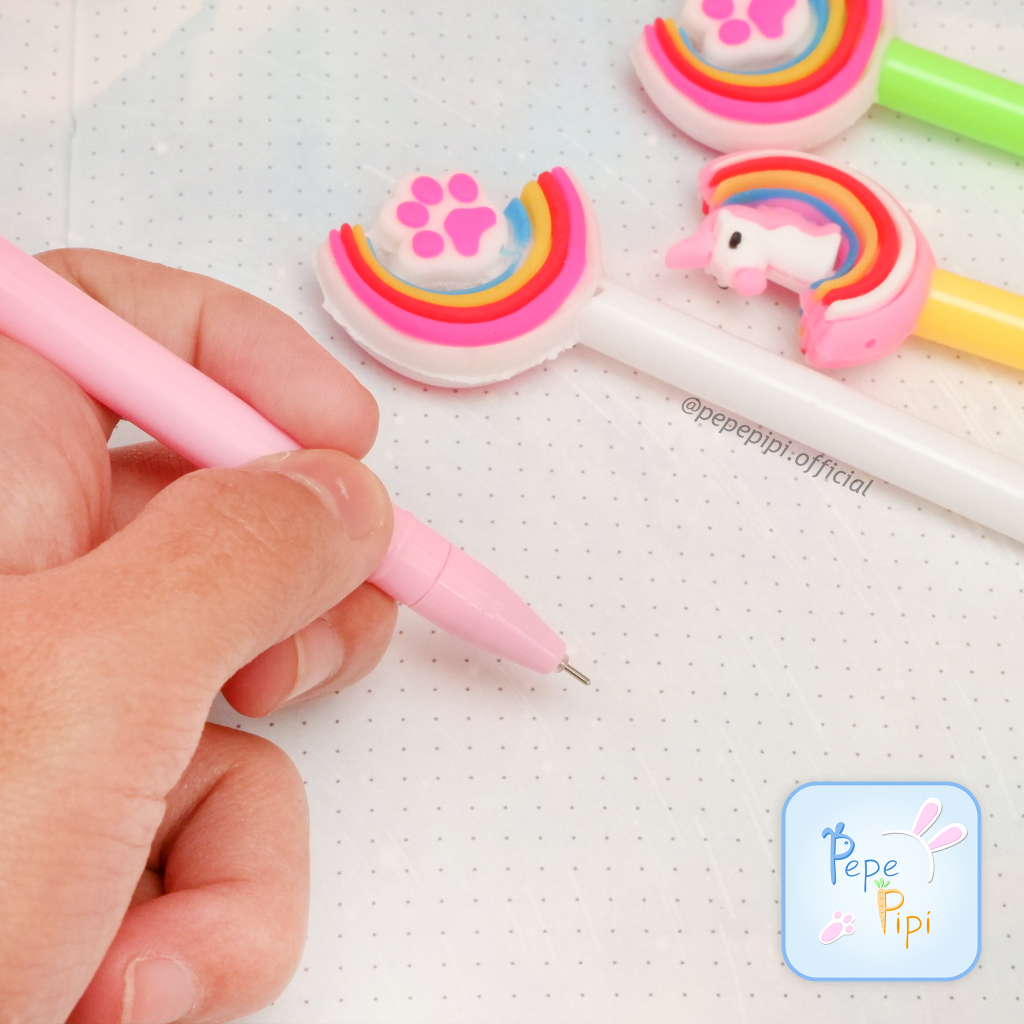 4 &amp;12 pcs Pena Gel Rainbow Animal Pen Bolpen Pulpen Bolpoin Karakter hewan pelagi ayam paw