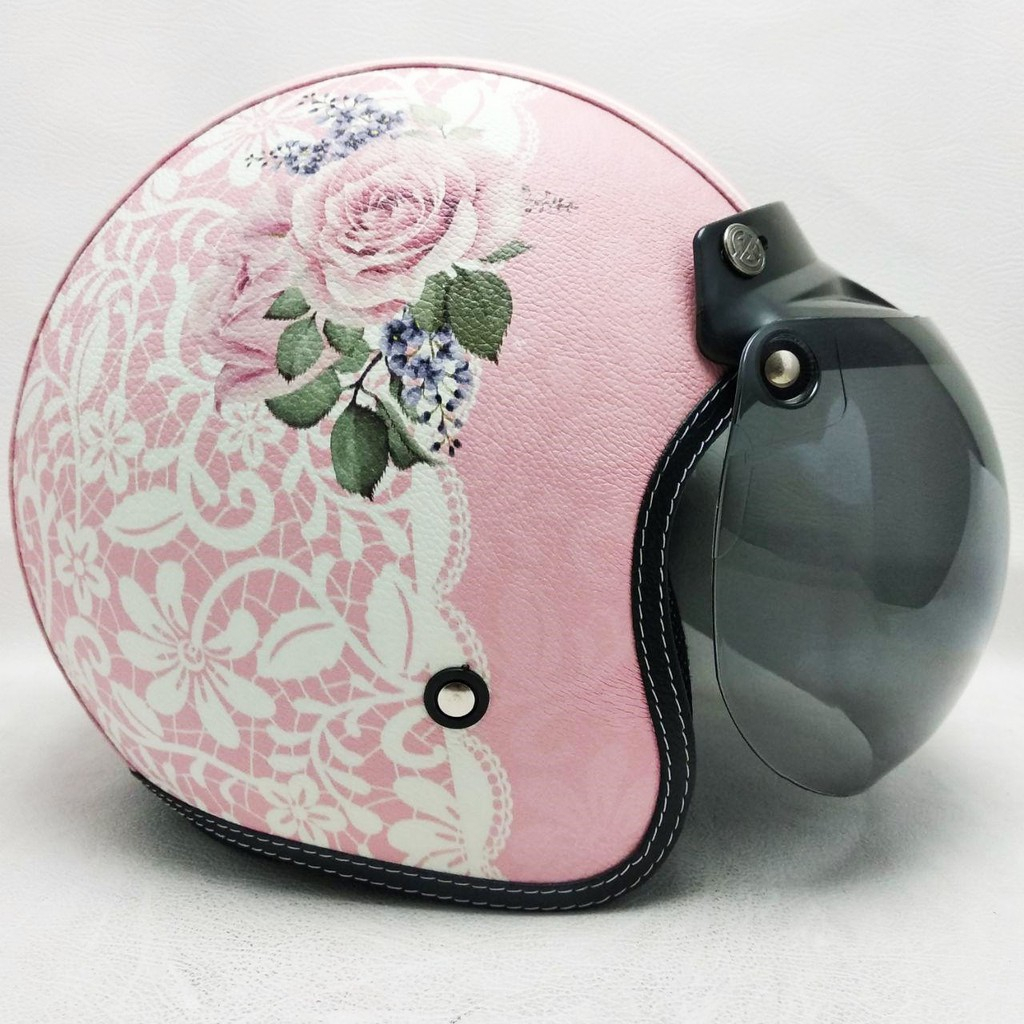 Helm Bogo Motif Bunga Flowers Pink SNI Full Kulit Half Face Custom Polos Dewasa Cowok Cewek Anak Datar Ori