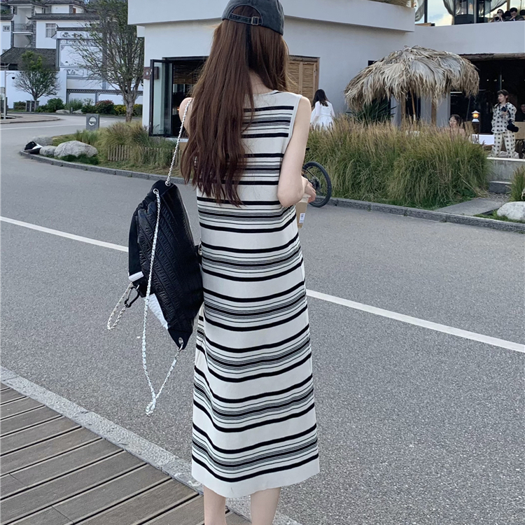 yikoo-Maxi dress gaun tanpa lengan rajutan korea dres wanita