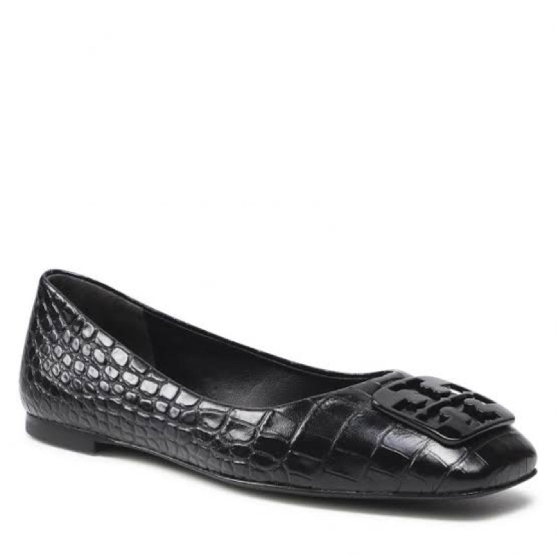 tory burch georgia ballet soft croco emboss perfect black