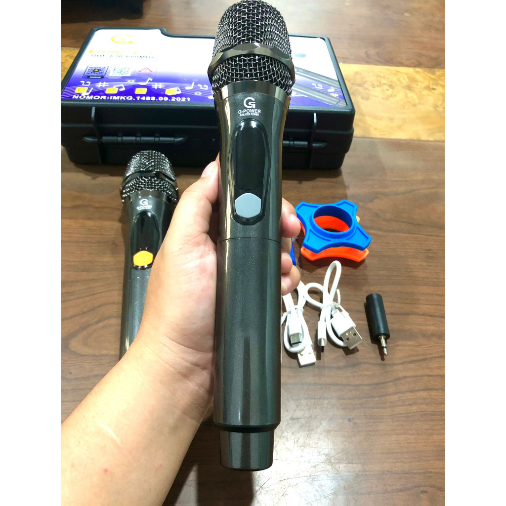 Mic Wireless PRO UHF 2 microphone wireless G-Power dapat dua Mic baterai cas Original termurah