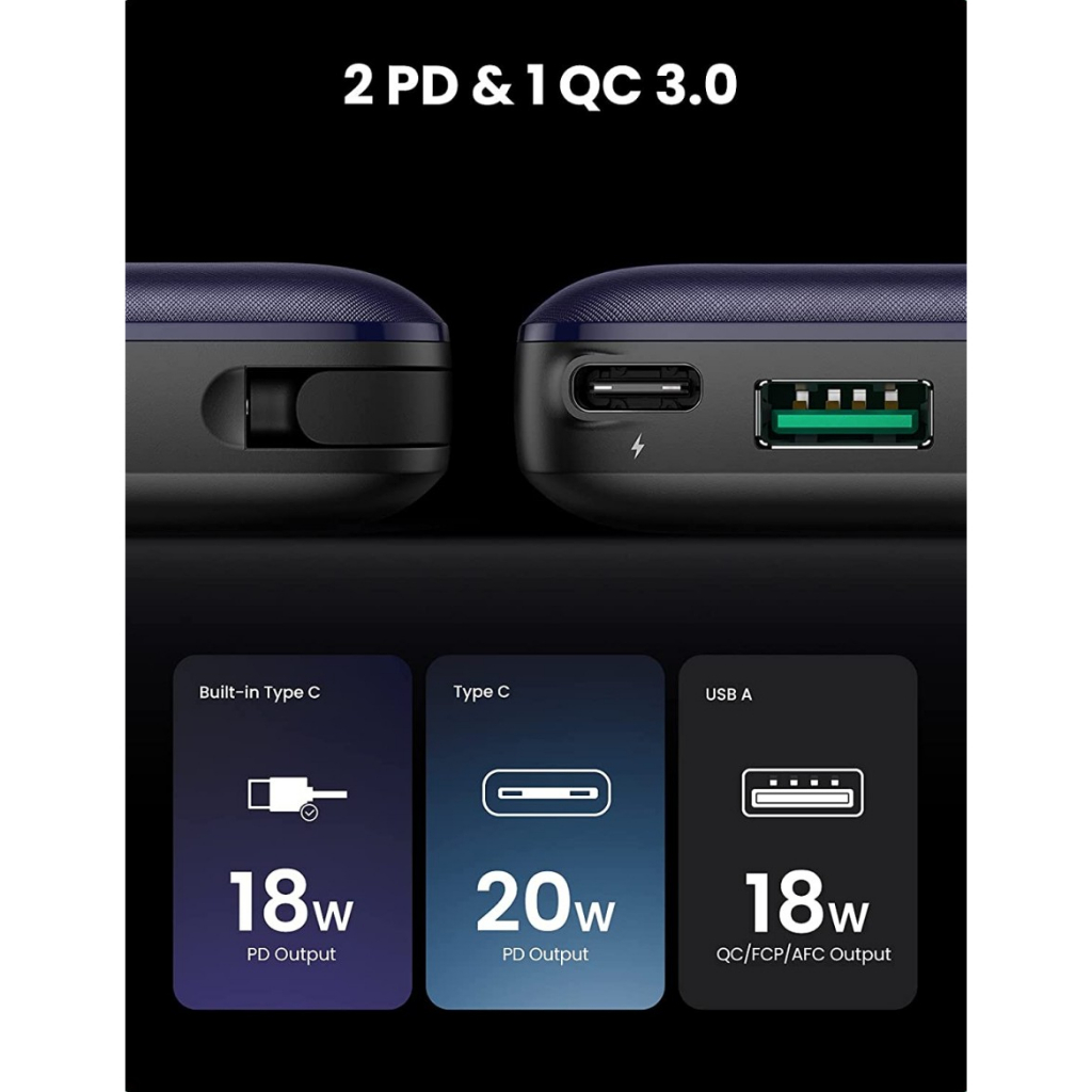 UGREEN Powerbank 10000mAh Power Bank PD Fast Charging 20W QC3.0 Usb A + Usb Type C iPhone Samsung 80917