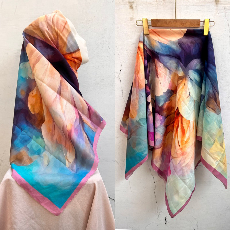 SADEAN HIJAB VOAL MOTIF BUNGA RAINBOW/HIJAB VOAL SEGIEMPAT MOTIF 110X110 CM BISA COD