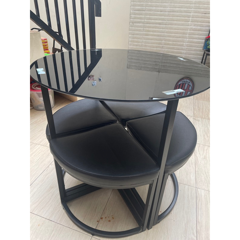 ZEUS TABLE SET BlACK meja makan bulat informa dengan 4 bangku