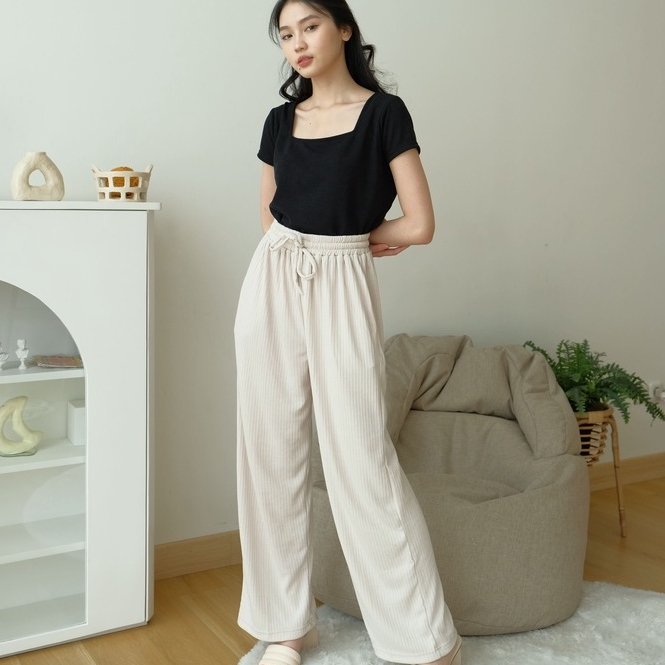 Hyori Knit Pants - Rib Pants - Celana Panjang Rajut Wanita - Celana Anti Kusut  - Celana Korea Wanita - Celana Casual - Petite Friendly