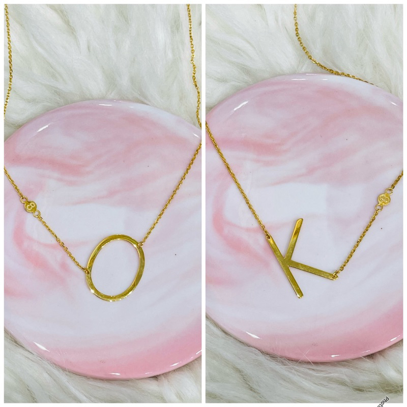 kalung carendelano fancy huruf O K emas asli kadar 700 16K