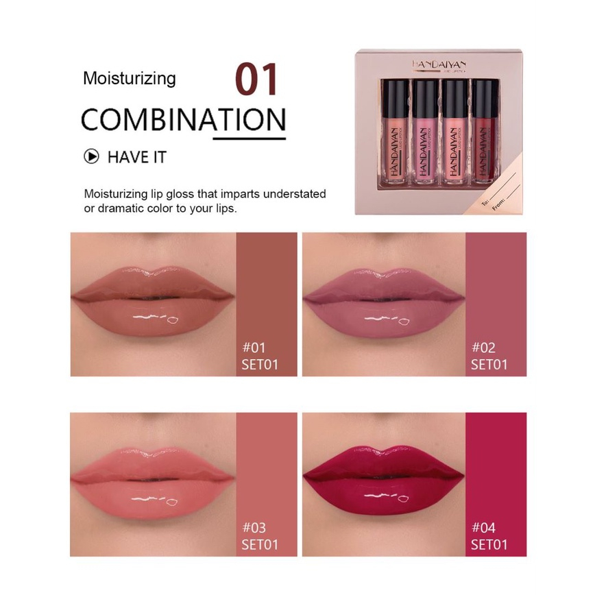 4 COLORS/SET HANDAIYAN Matte Lipgloss Liquid Lembut Tahan Lama Melembabkan Tahan Air Make Up Kit Lady Gift