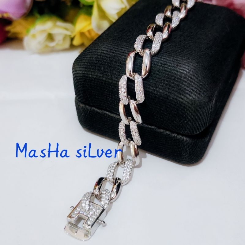 GELANG PERAK ASLI SILVER 925 IMPORT_GL SISIK NAGA KOTAK LAPIS MAS PUTIH