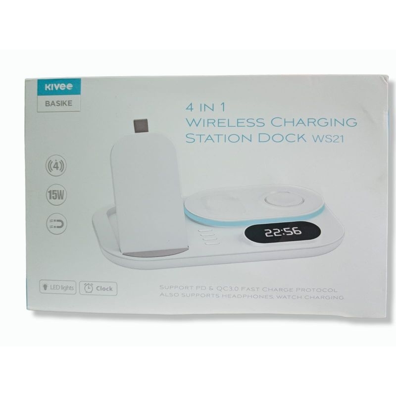 Kivee Dock Charger Wireless 4 in 1 Iphone 13 12 11 Airpod iWatch Lampu