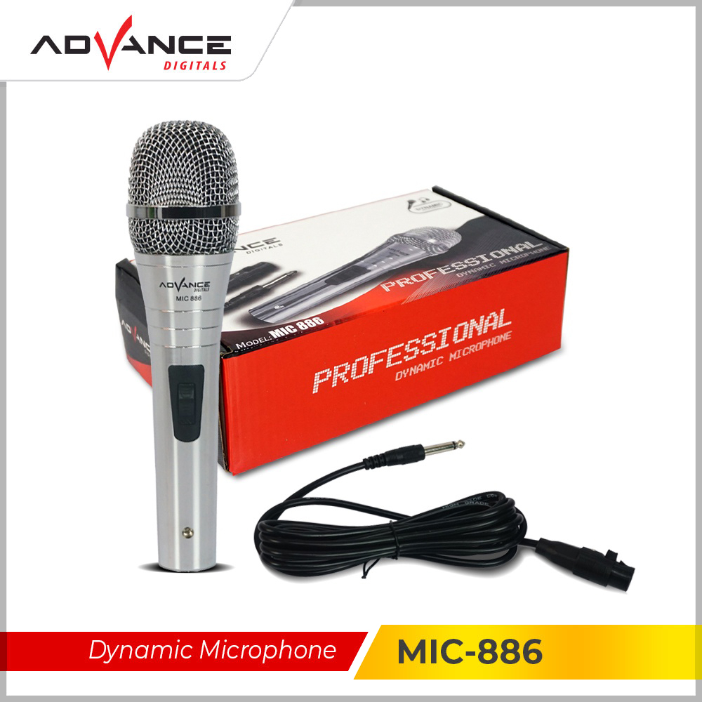 ADVANCE Microphone Profesional Dynamic Silver MIC-886 Mic Karaoke