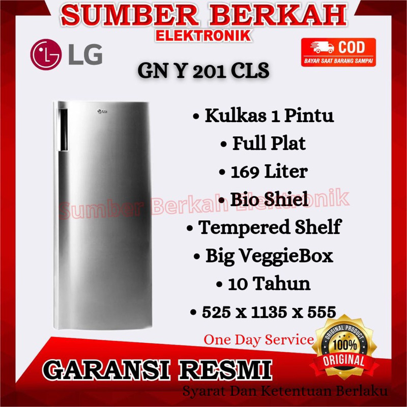 Kulkas LG 1 pintu 169 liter 70 watt garansi resmi Tombol Defrost GN Y 201 CLS promo GN Y201CLS