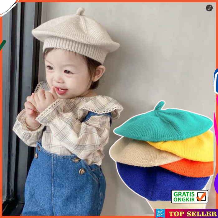 TOPI BARET ANAK CEWEK KOREA CAP PELUKIS PEREMPUAN FASHION KIDS KUPLUK RAJUT SELBGRAM TERBARU