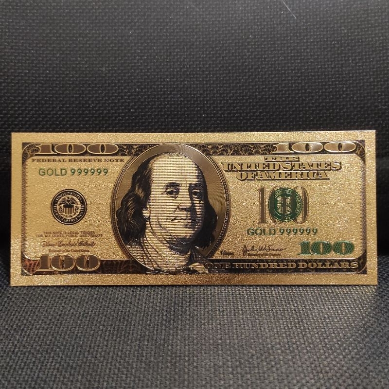 Souvenir Uang Emas Gold Foil 100 USD Dolar Amerika Motif Model Lama