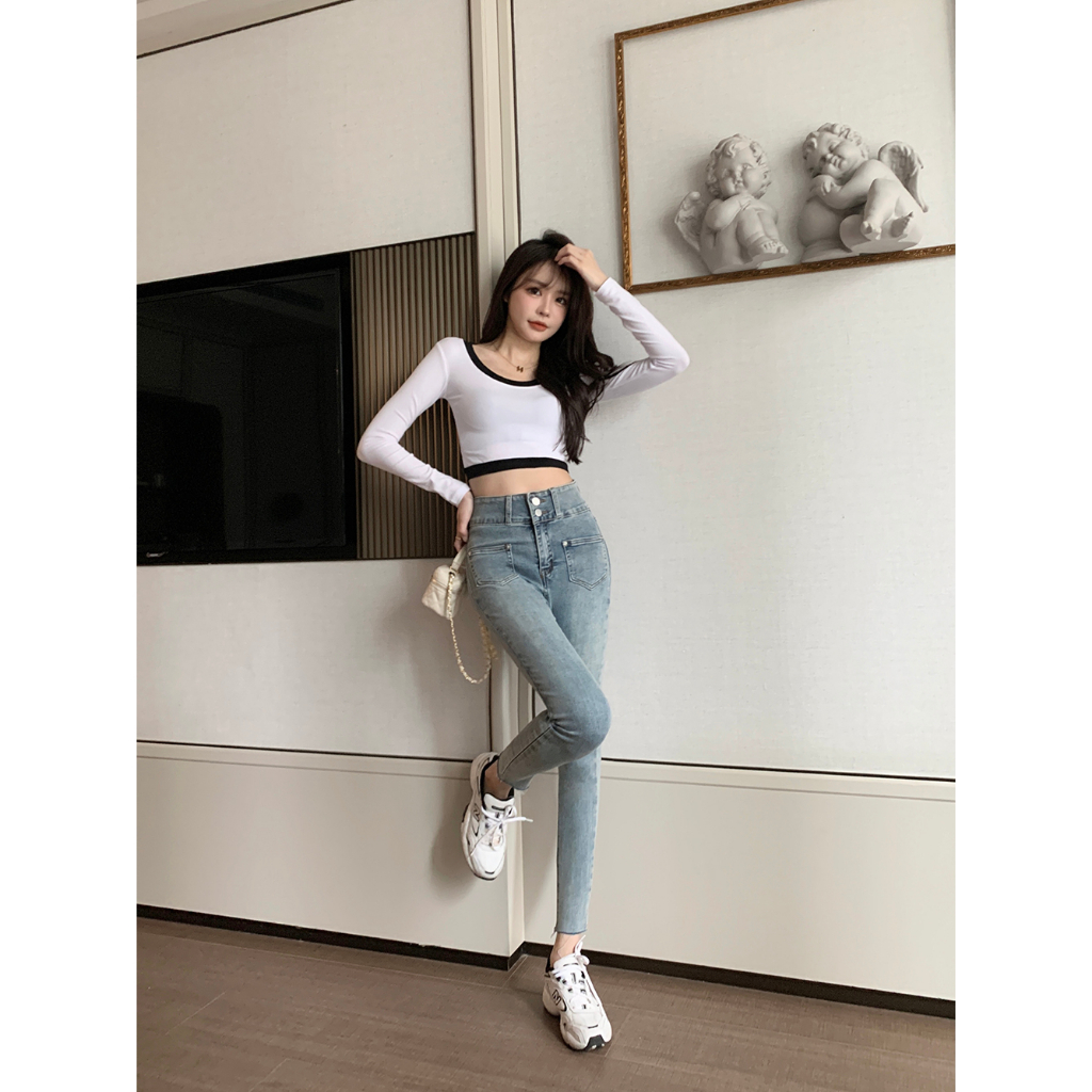 XIAOZHAINV Celana Jeging Wanita Korean Style High Waist Celana Wanita Terbaru