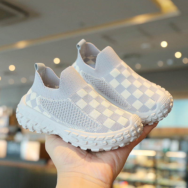 HNK Sepatu Slip On Santai Bahan Anak Knit Cewek Cowok Catur | KNIT SHOES CHECKERBOARD