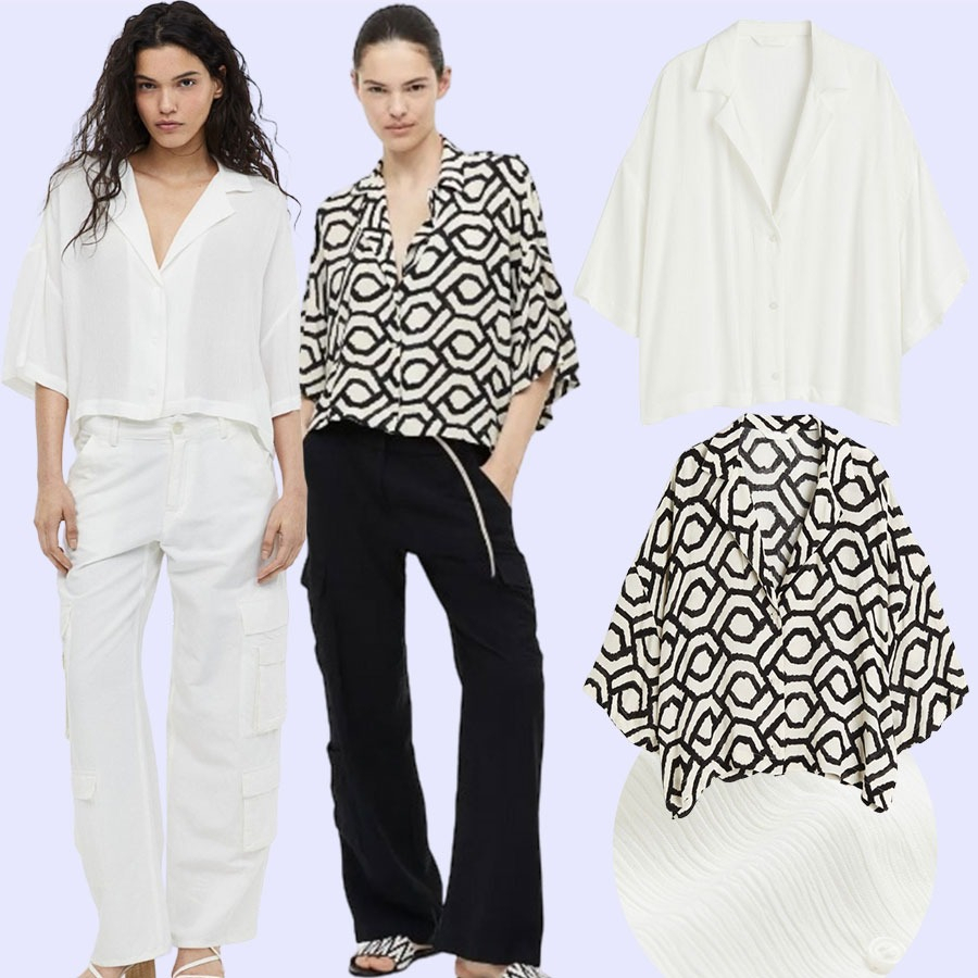 LOVEMECORNER H&M RESORT SHIRT KEMEJA WANITA PUTIH POLOS TEXTURED / GEO BAJU WANITA WOMAN SHIRT
