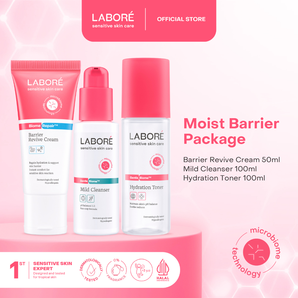 LABORE Moist Barrier Package - Paket Ekstra Lembab Kulit Sensitif (Face Wash, Toner, Moisturizer)