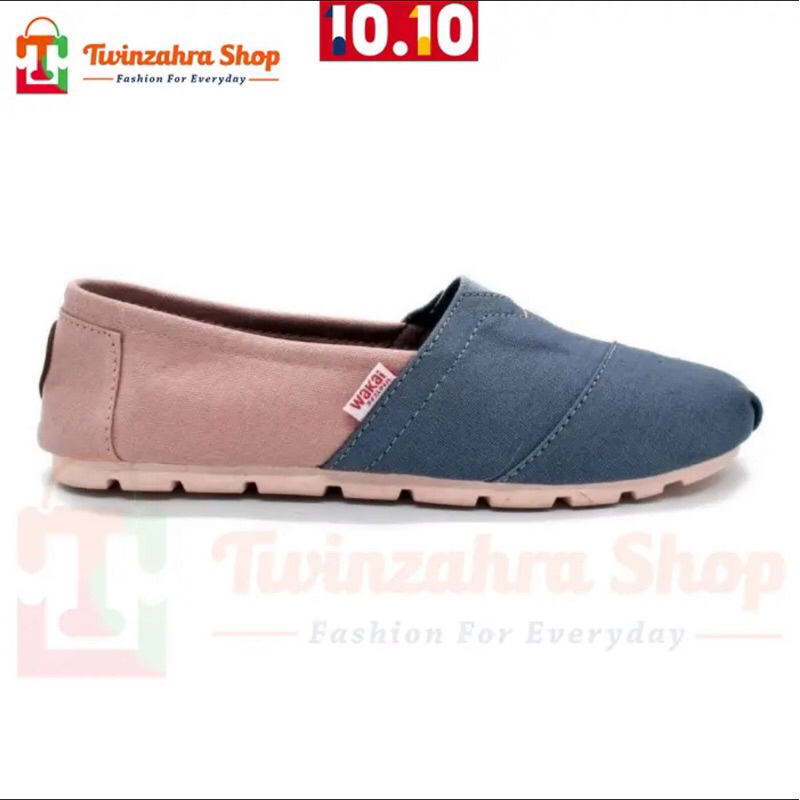 Sepatu Pria Wanita Slip On Canvas Casual Keren Santai Kekinian Wakai Abu Pink