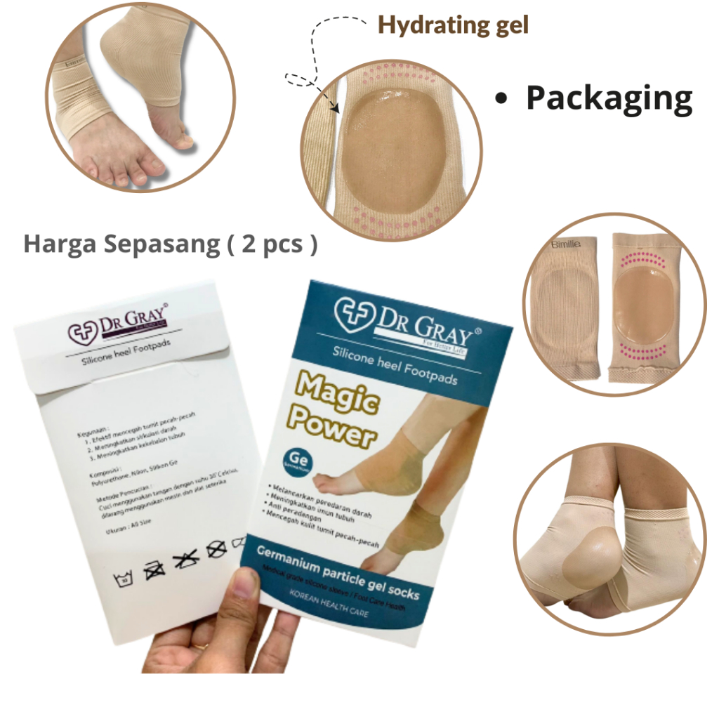 Germanium Ge Gel Socks Kaus Kaos Kaki Pelindung Tumit Bahan Gel Cegah Kulit Kaki Pecah, melembabkan kulit tumit mulus - BTG Heel Protector