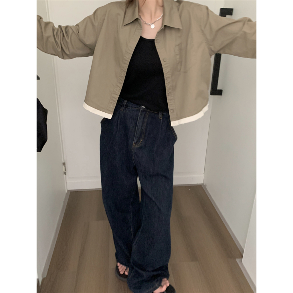 Kemeja Wanita Casual Lengan Panjang Blouse Import Crop Top Korean Style  Atasan Wanita Kekinian