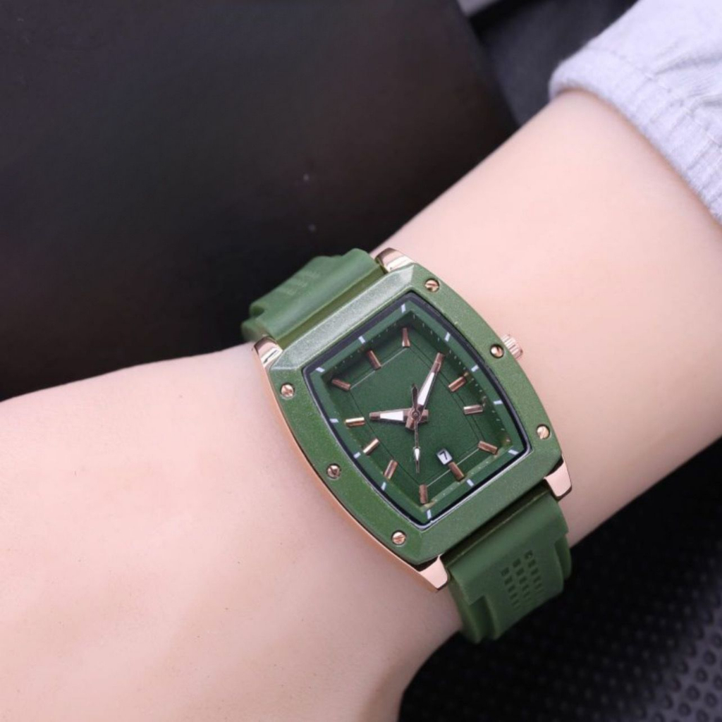 (BISA COD) JAM TANGAN WANITA FASHION TALI RUBBER BODY OVAL BALOK TANGGAL AKTIF BL-7766