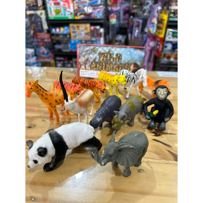 MAINAN ANIMAL KARET HEWAN KARET WILD ANIMALS ISI 12 pcs