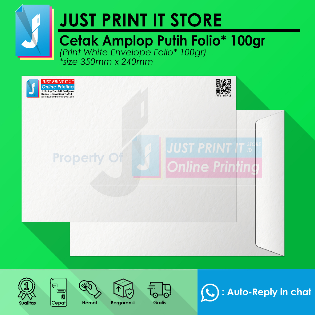 

Print / Cetak Amplop Putih Folio HVS 100 Gr