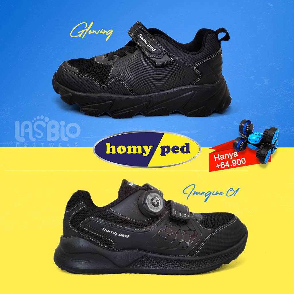 Homyped Sepatu Sekolah Anak Warna Hitam All Black Ukuran Kecil