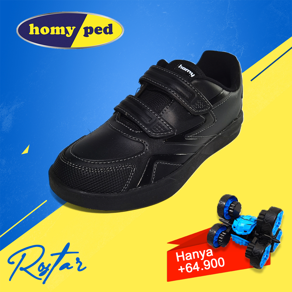 Homyped - Sepatu Sekolah Hitam Polos All Black