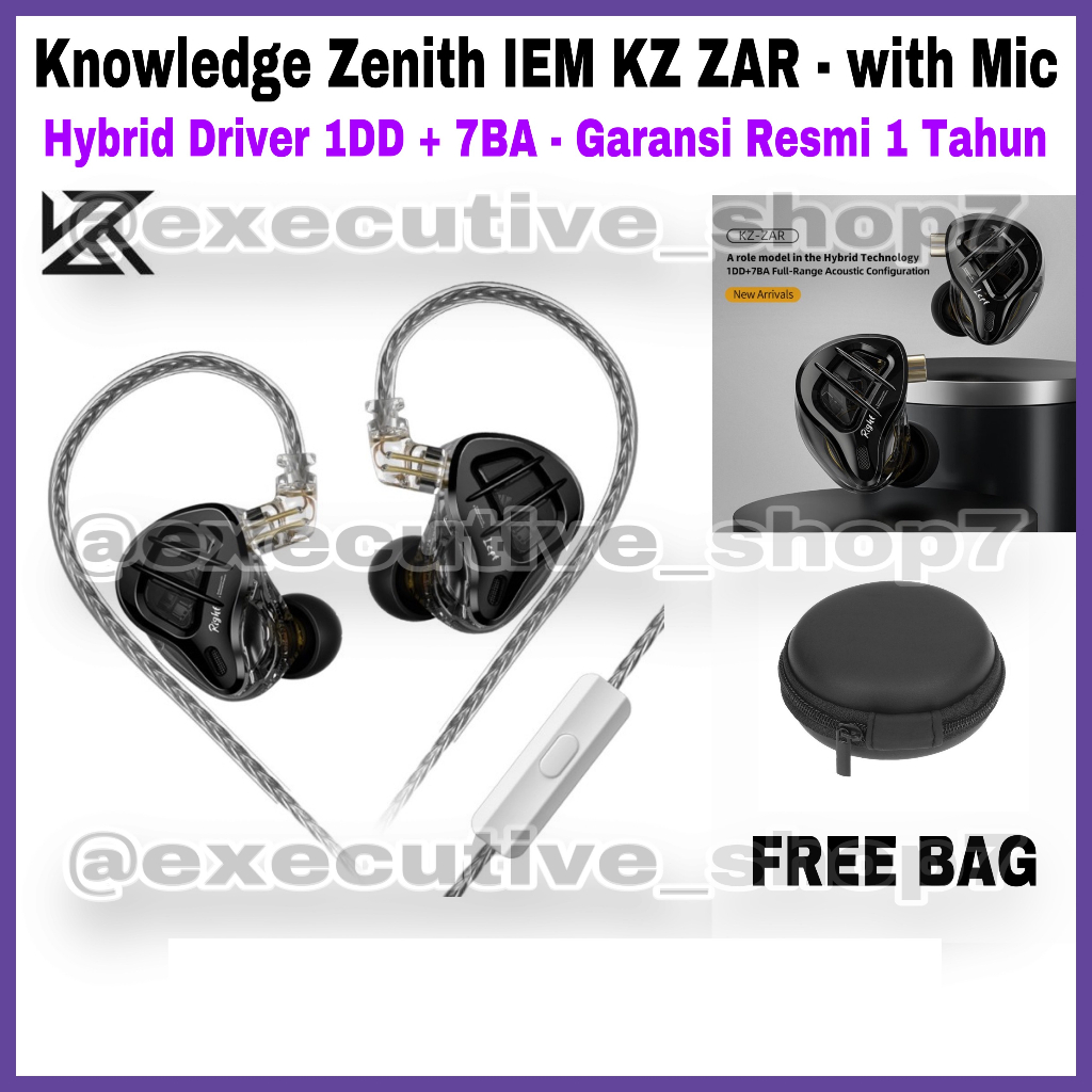 Knowledge Zenith IEM KZ ZAR - with Mic - Hybrid Driver 1DD + 7BA - Garansi Resmi 1 Tahun