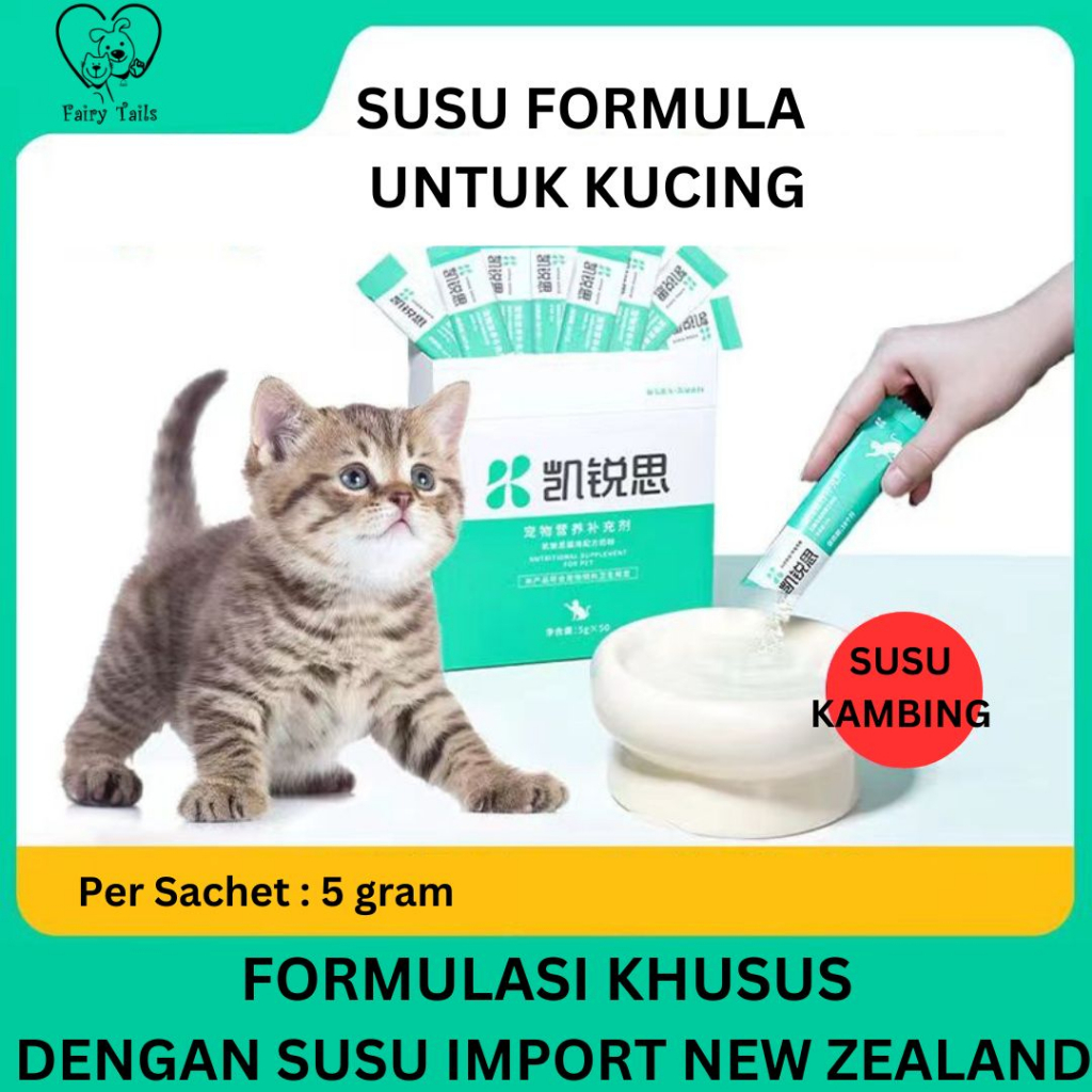 Susu Formula Bubuk Dari Susu Kambing Impor New Zealand 5 gram Per Sachet Suplemen Kesehatan Untuk Kucing Kitten Anabul / Milk Powder for Cat