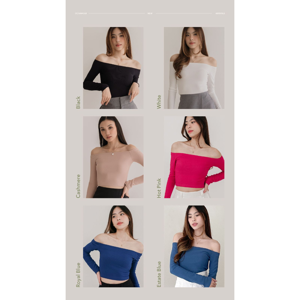 Nala Long sleeve Top - Ocha Wear | Pakaian Atasan Wanita | Premium Knit Sabrina Tanktop | Korean Off-shoulder Comfy Murah Premium