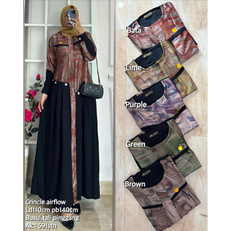 gamis Crinkle kombinasi silk maxmara