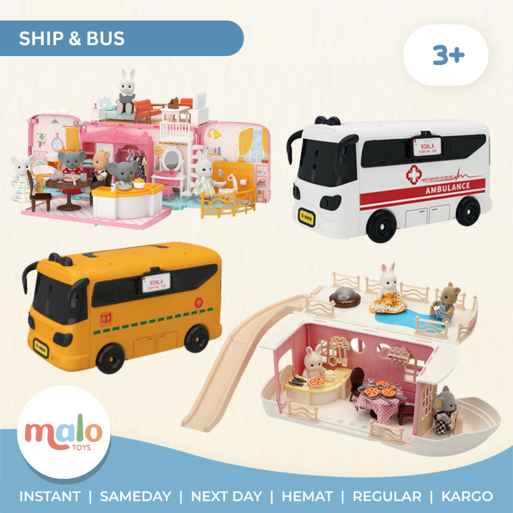 MALOTOYS - Koala Diary Bus Cruise Boat Ambulance School Bus Caravan Picnic Doll Family House Familie