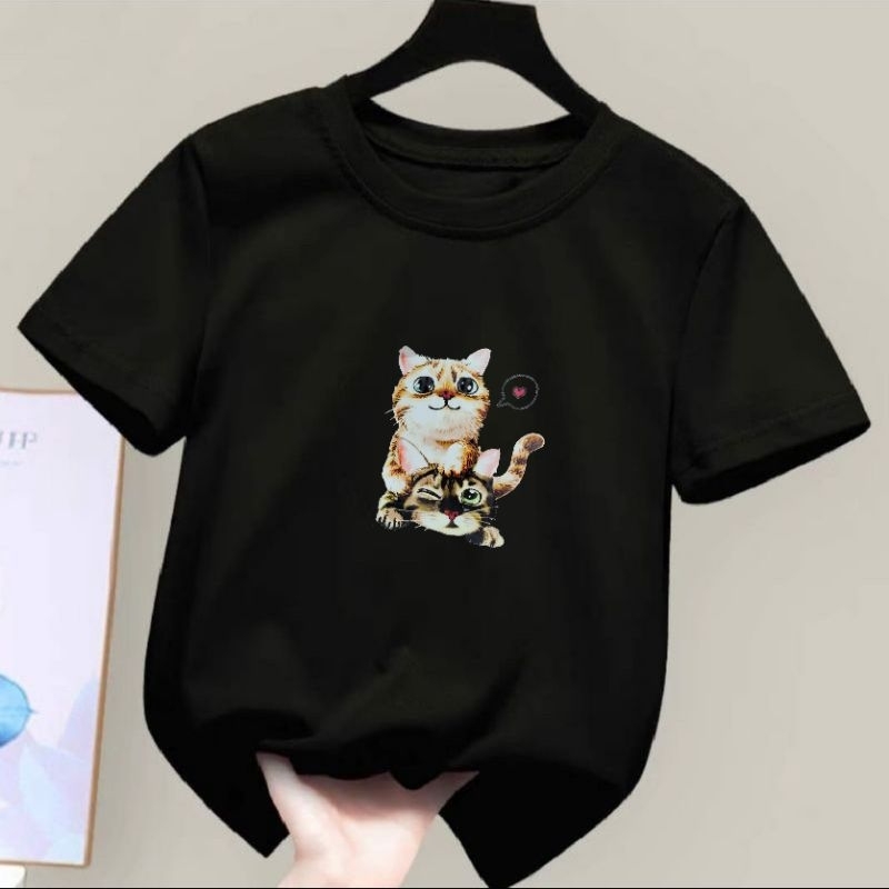 kaos anak anak cewek cowok size s m l xl unisex atasan anak baju anak DUA KUCING