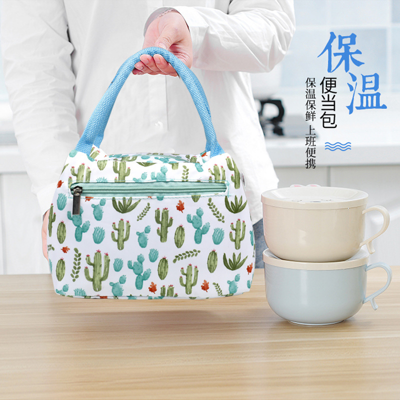 TB Tas Makan Siang Ritsleting Aluminium Foil Tas Bag Kotak tempat bekal anak motif lucu Isolasi Portabel Wanita Tas Makan Siang Fashion Tahan Air Pink Unicorn Beruang Biru Kaktus, tas penyimpanan kotak bekal makanan anak lunch bag sekolah