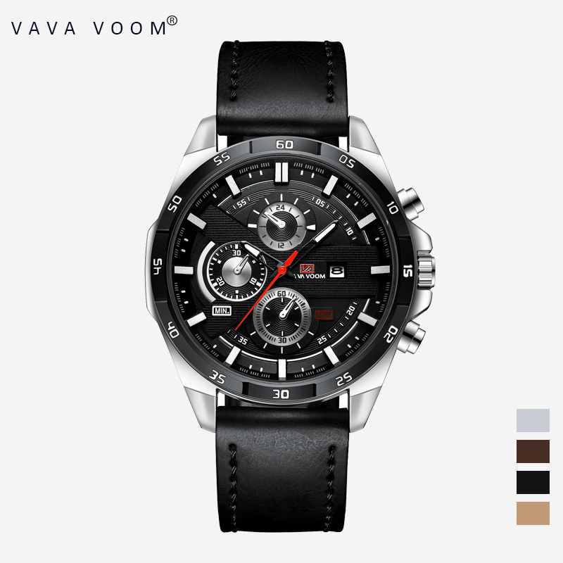 VAVAVOOM 216 Jam Tangan Pria Kulit Stainless Steel Analog Quartz Original Tahan Air Watch + Kotak Gratis-216-PH2