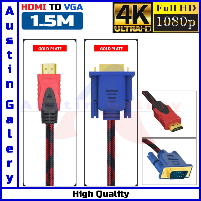 Kabel HDMI TO VGA .15M Full HD1080P / HDMI Male TO VGA Male Gold Plate Untuk PC CPU Monitor HDTV