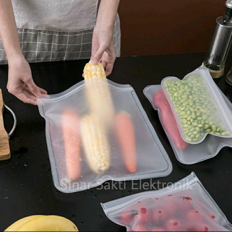 Kantong Plastik Kulkas Penyimpanan Kedap Udara Reusable Tebal Ziplock Silikon