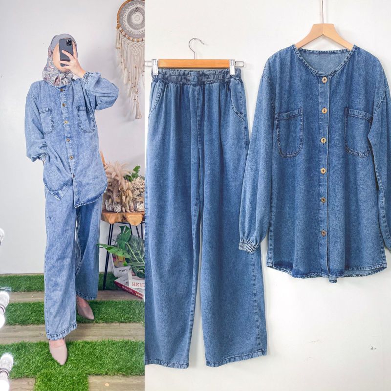 One Set celana Matt Jeans wash