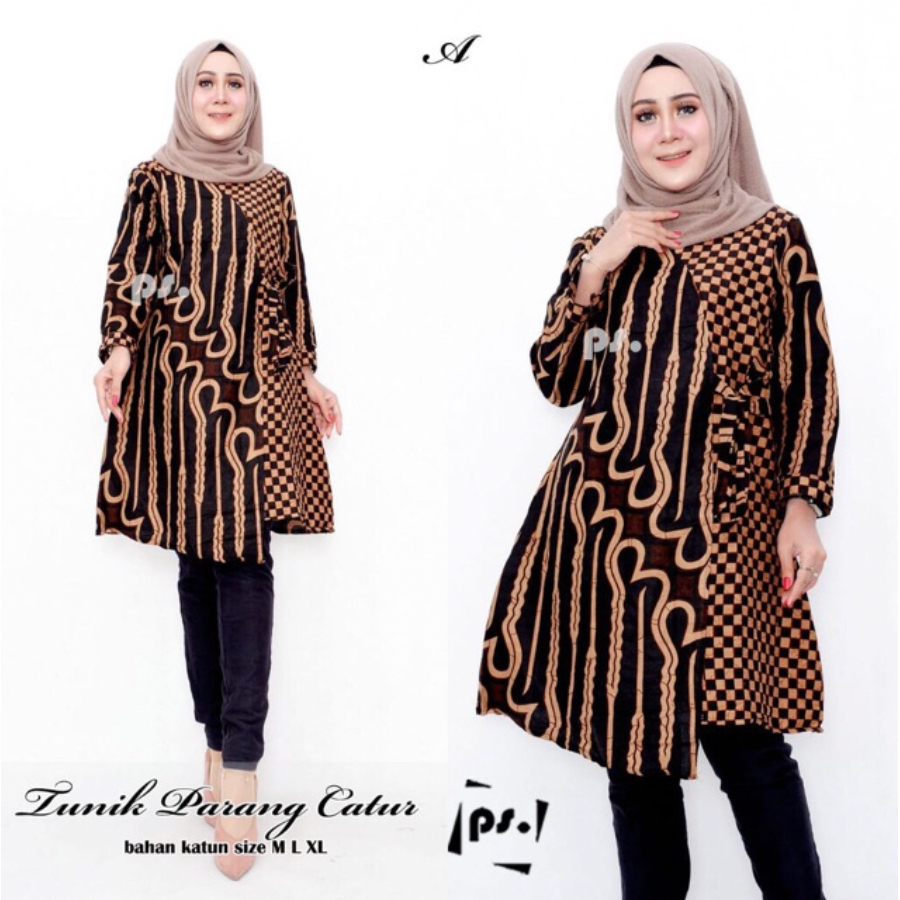 ADA JUMBO - Dress Wanita Batik Parang Catur Tunik Katun Modern Motif Kombinasi Cewek Premium