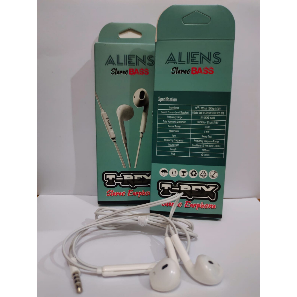 Hansfree Aliens T-REX Stereo Bass Stereo Earphone  ( Bukan Karet ) T-REX BASS EARPHONE