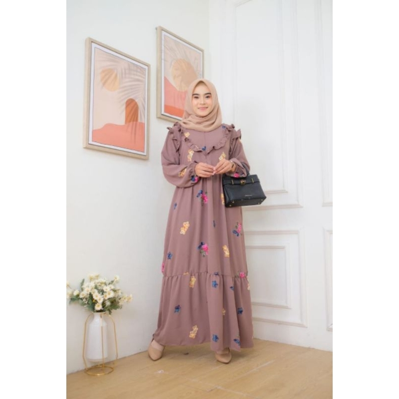 Gamis Cringkle Pompom - Gamis Renda Arab Turky - Gamis Cringkle Bordir